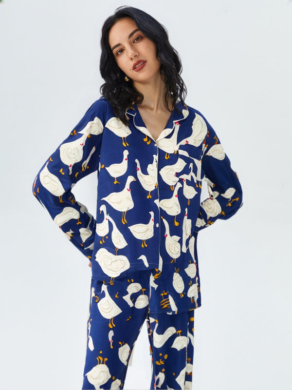 Printed Cute Long-sleeved Cotton Pajamas Set